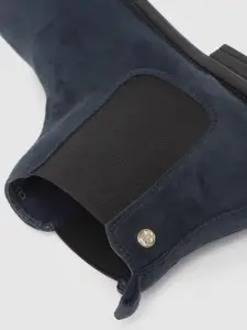 Carlton London Women Navy Blue Solid Mid-Top Flat Boots