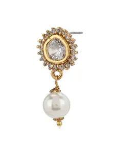 Estele White & Silver-Toned Teardrop Shaped Drop Earrings