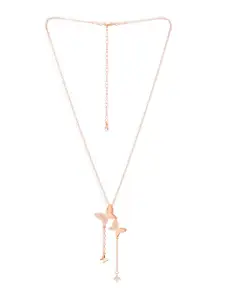Yellow Chimes Rose Gold-Plated & White CZ-Studded Butterfly Drop Charm Pendant with Chain