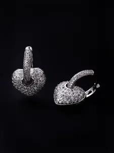 Yellow Chimes Silver-Toned Heart Shaped Antique Hoop Drop Earring