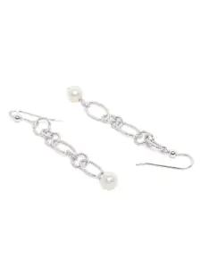 Carlton London Silver-Toned & White Rhodium Plated Beaded Contemporary Drop Earrings
