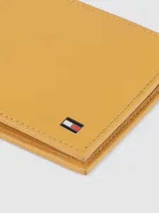Tommy Hilfiger Men Mustard Yellow Solid Leather Two Fold Wallet