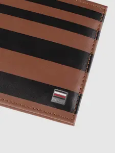 Tommy Hilfiger Men Brown & Black Striped Leather Two Fold Wallet