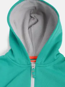 Cherry Crumble Boys Green Colourblocked Hooded Sweatshirt