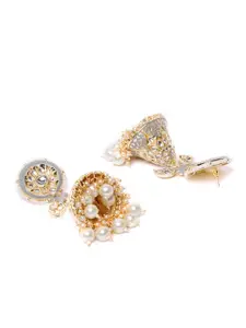 Priyaasi Grey Gold-Plated Meenakari Kundan Studded & Beaded Dome Shaped Jhumkas
