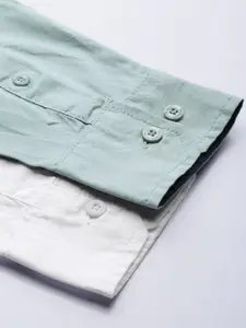 Roadster Men Pack of 2 White & Green Regular Fit Solid Casual Shirt