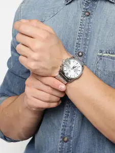 DIESEL Men Silver-Toned & White Dial Chronograph Watch DZ4181I