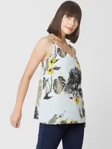 Vero Moda Women Blue & Green Tropical Print Top