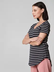 Vero Moda Women Navy Blue & White Striped Organic Cotton T-shirt