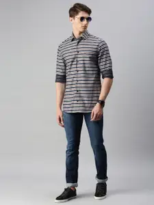Tommy Hilfiger Men Navy Blue & Grey Regular Fit Striped Casual Shirt