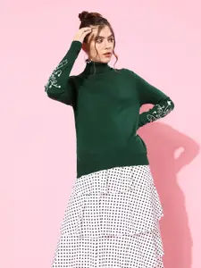 DressBerry Woman Gorgeous Green Solid Knitted Sweater