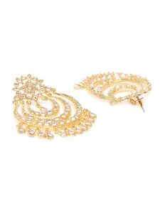 AccessHer Gold-Toned Brass-Plated Kundan Crescent Shaped Chandbalis