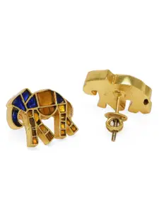 AccessHer Gold-Plated Yellow & Blue Studded Jadau Animal Shaped Studs