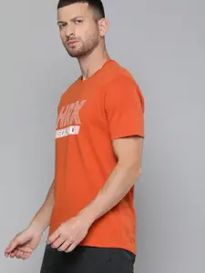 HRX By Hrithik Roshan Men Orangeade Solid Bio-Wash Lifestyle Tshirt
