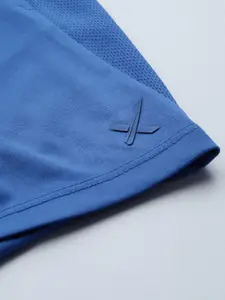 HRX By Hrithik Roshan Women Strong Blue Typographic Regular Fit Rapid-Dry Anti-Static Antimicrobial Football Shorts