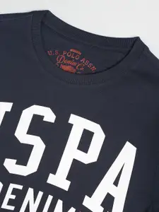 U.S. Polo Assn. Denim Co. Men Navy Blue Printed Slim Fit Round Neck Pure Cotton T-shirt