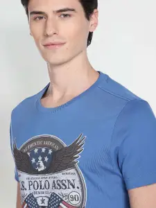 U.S. Polo Assn. Denim Co. Men Blue Printed Round Neck T-shirt