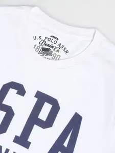 U.S. Polo Assn. Denim Co. Men White Printed Slim Fit Round Neck Pure Cotton T-shirt