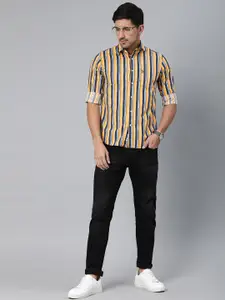 U.S. Polo Assn. Men Yellow & Blue Tailored Fit Striped Casual Shirt