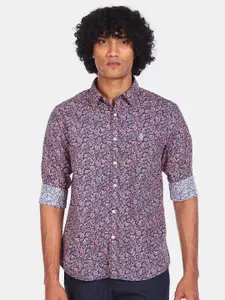 U.S. Polo Assn. Men Blue & Rust Orange Tailored Fit Printed Casual Shirt