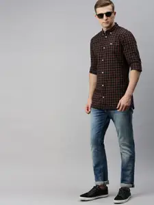 Tommy Hilfiger Men Black & Brown Slim Fit Checked Casual Shirt