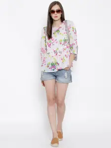 Sera Off-White Floral Print Sheer Top