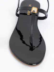 Vishudh Women Black Embellished Open Toe Flats