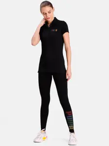 Puma Women Black Solid Polo Collar T-shirt