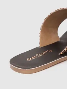 DressBerry Women Gold-Toned Embellished Open Toe Flats