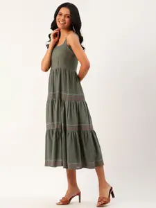 DressBerry Women Olive Green Solid Tiered A-Line Dress