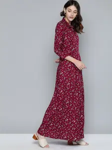 Chemistry Maroon & Off-White Floral Printed Maxi Dress
