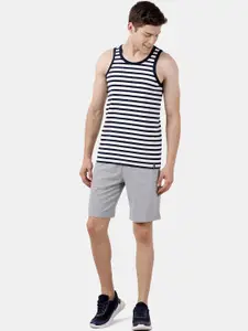 Pepe Jeans Men Black & White Striped Gym Vest