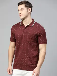Allen Solly Men Maroon Checked Polo Collar T-shirt