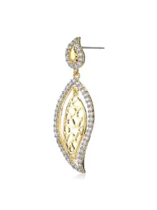 Estele Gold-Plated & White Leaf Shaped Drop Earrings
