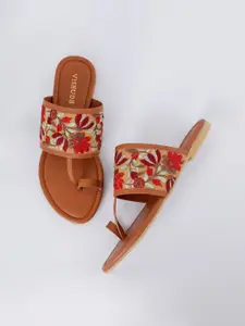 Vishudh Women Tan Brown Woven Design One Toe Flats