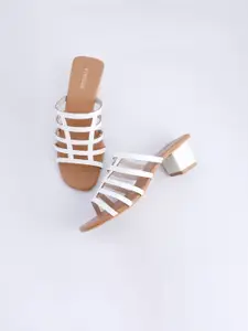 Vishudh Women White Striped Heels