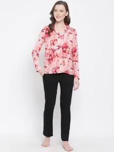 Oxolloxo Women Pink Regular Fit Printed Casual Shirt