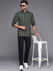 Allen Solly Men Olive Green & Navy Blue Pure Cotton Modern Fit Tartan Checked Casual Shirt