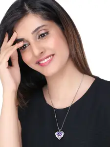 Yellow Chimes Women Rhoduim-Plated Purple Swarovski Heart-Shaped Pendant