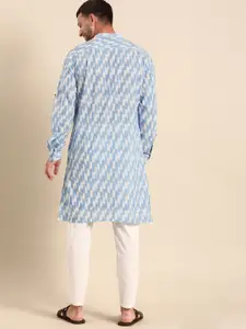 Anouk Men Blue & White Printed Kurta with Pyjamas
