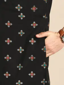 Anouk Men Black & Orange Ethnic Motifs Printed Pathani Kurta