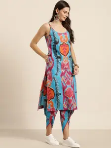 Sangria Women Blue & Magenta Pure Cotton Printed Straight Kurta