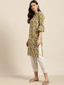 Sangria Women White & Olive Green Pure Cotton Printed Straight Kurta