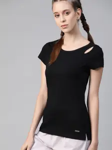 The Roadster Lifestyle Co Black Solid Cut Out Cotton Regular Top