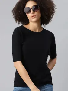 The Roadster Lifestyle Co Women Black Solid T-shirt