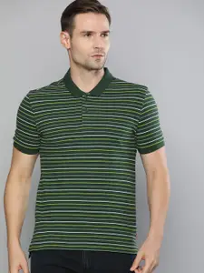 Levis Men Green  White Striped Polo Collar Pure Cotton T-shirt