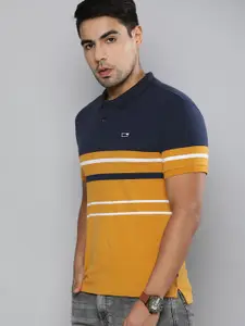 Levis Men Navy Blue  Mustard Yellow Colourblocked Polo Collar Pure Cotton T-shirt