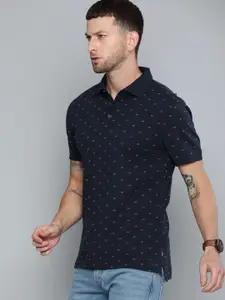 Levis Men Navy Blue  Yellow Printed Polo Collar Pure Cotton T-shirt