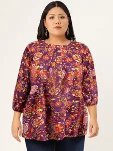 Sangria Women Purple & Orange Ethnic Motifs A-Line Top