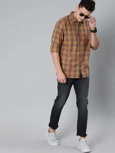 WROGN Men Orange & Blue Slim Fit Checked Casual Shirt